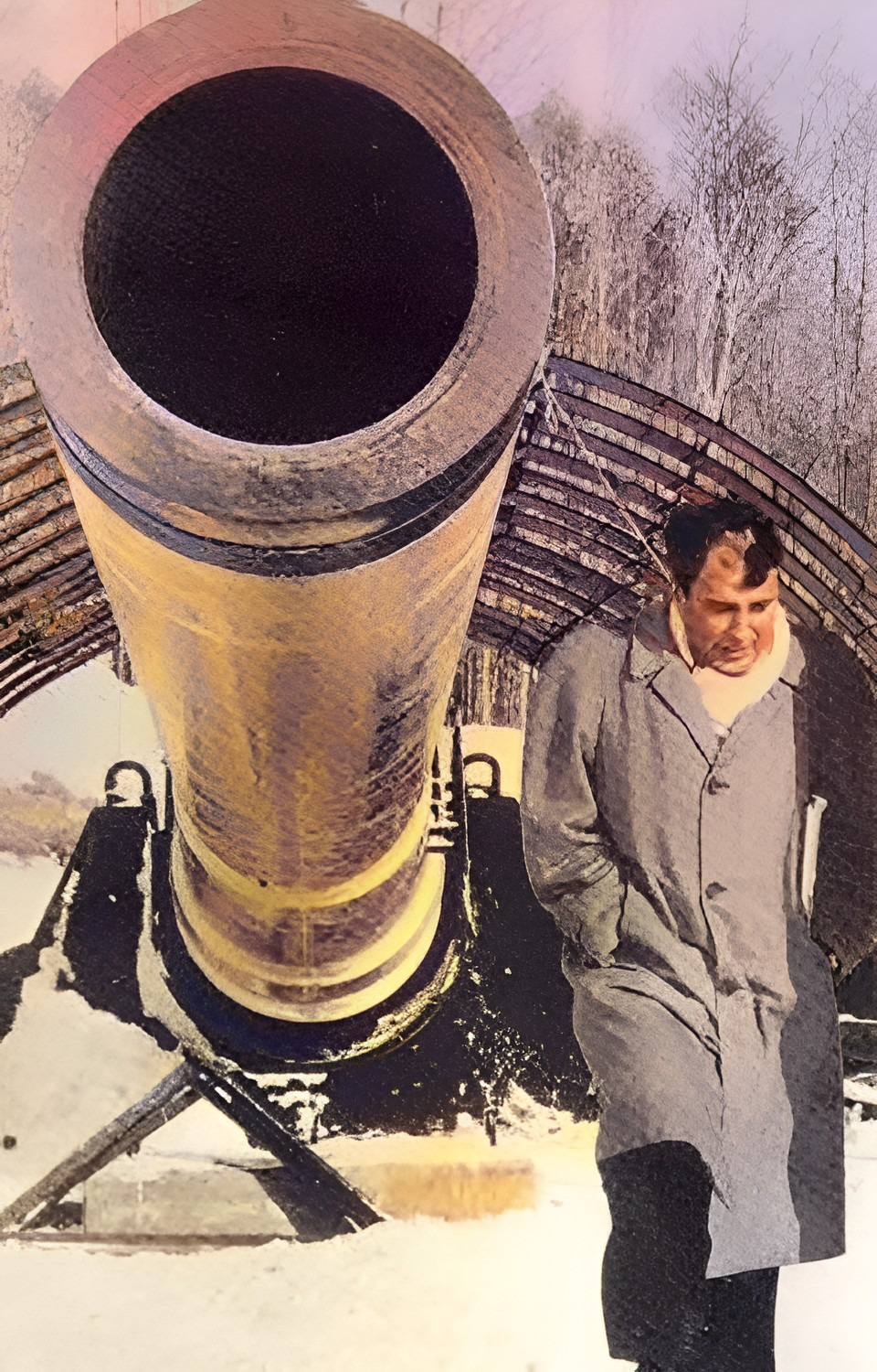 Dr. Gerald Bull with one of his 16" artillery guns at Highwater, Que.